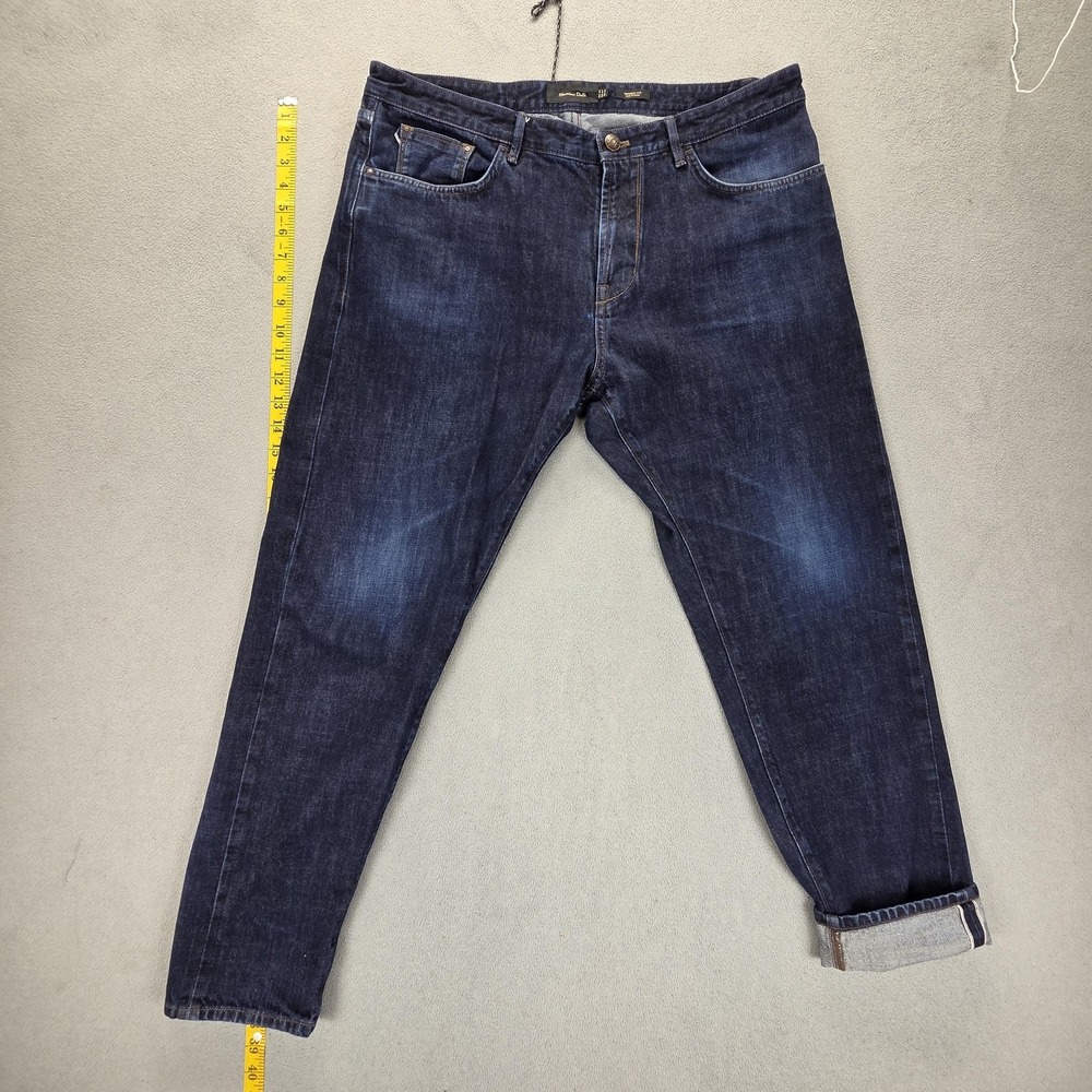 Massimo Dutti Jeans Mens Selvedge Blue Dark Wash Tapered Fits‎ 34x28